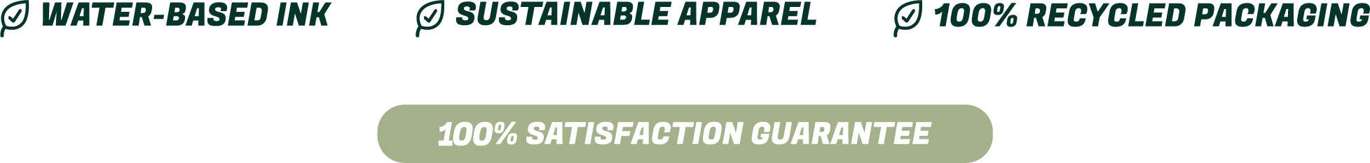 Custom green T-shirts with eco-friendly designs on a white background.