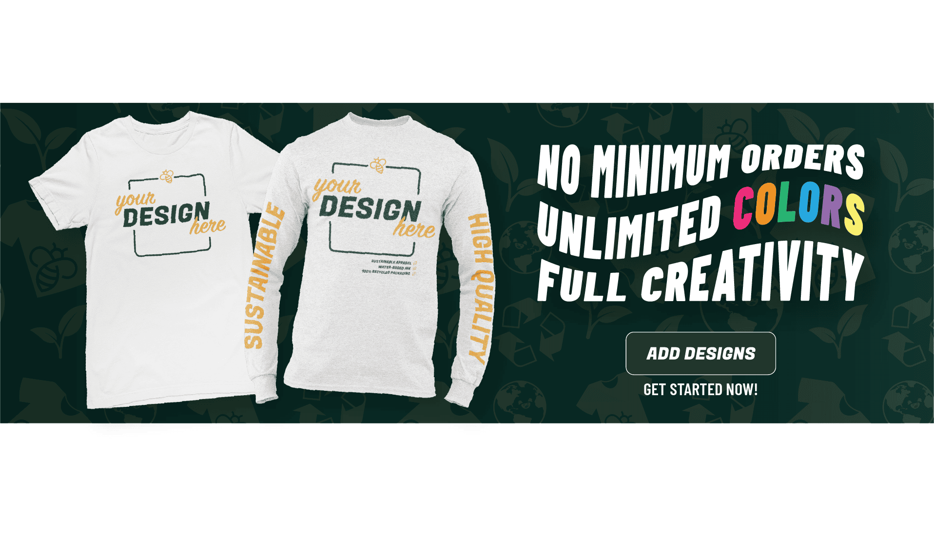 Custom green tees with sustainable, high-quality, and colorful design options.