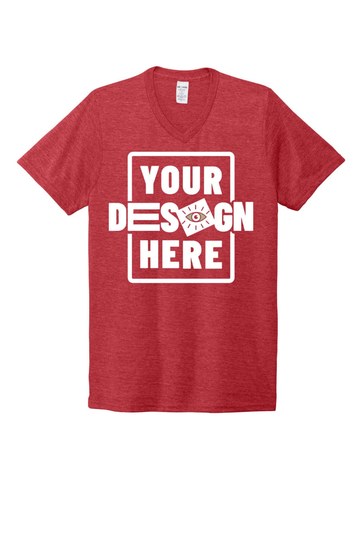 Customizable red unisex tri-blend V-neck T-shirt for personalized designs.
