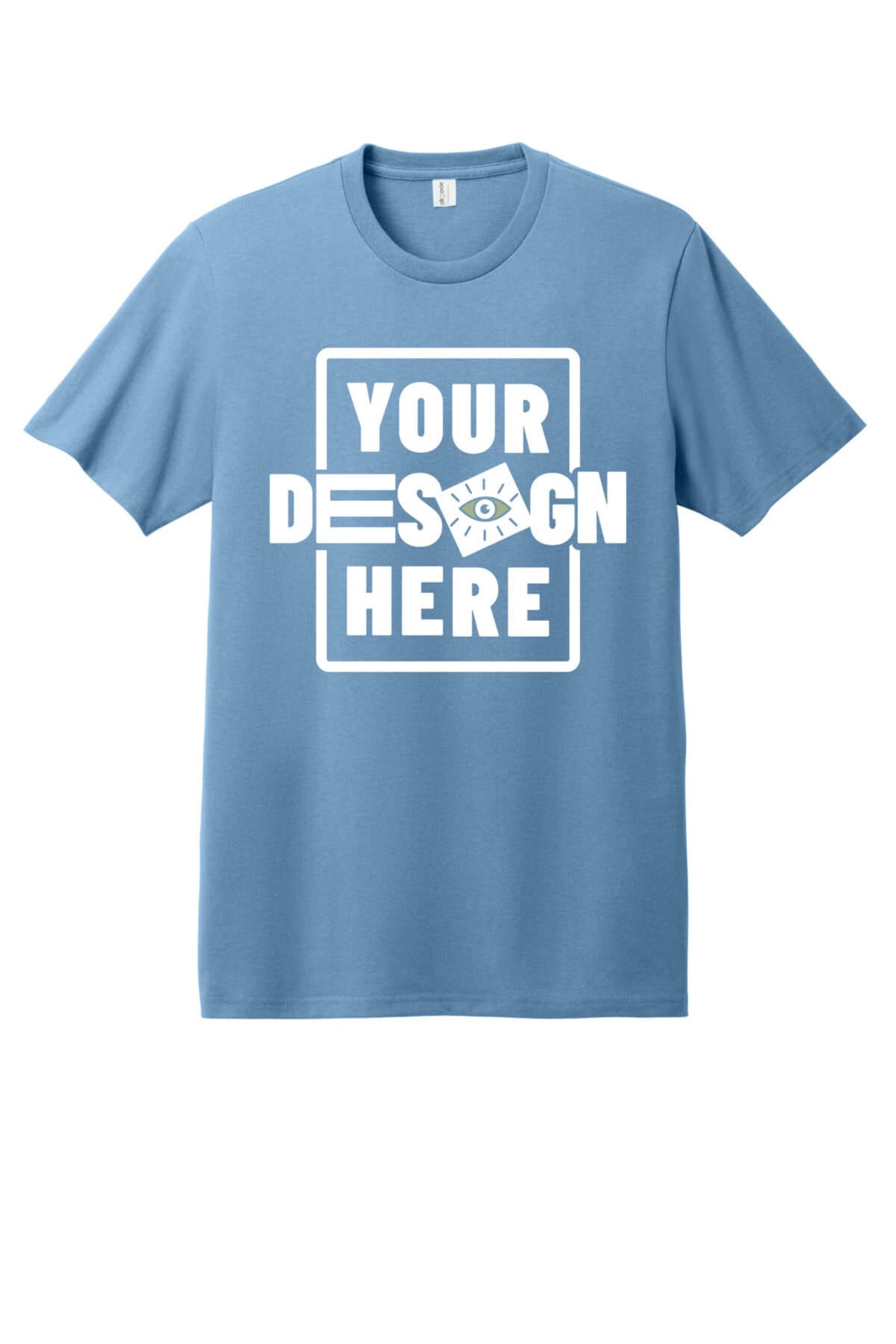 Custom green tee with customizable design space for branding or artwork.