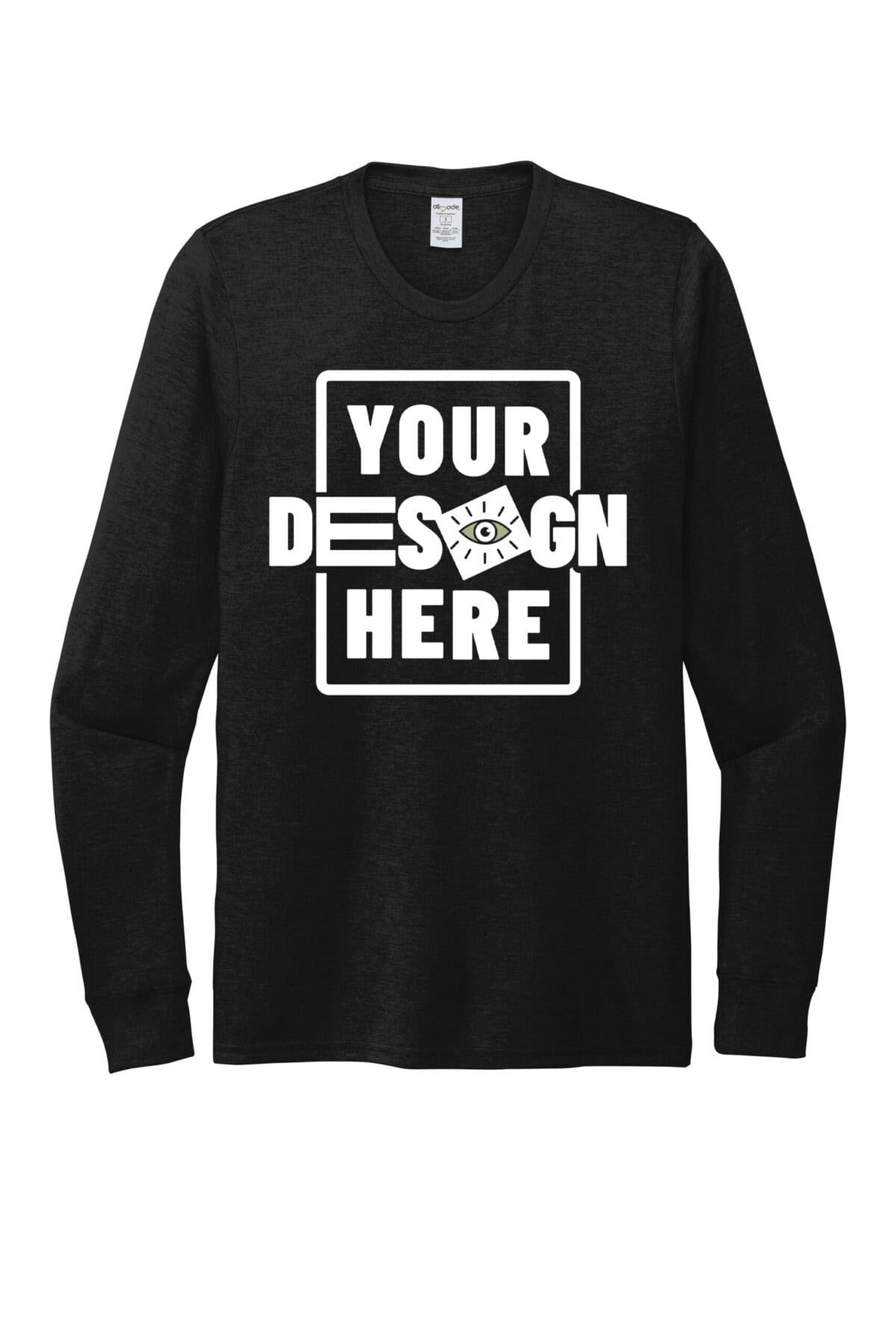 Custom long sleeve tee with customizable design space for branding or artwork.