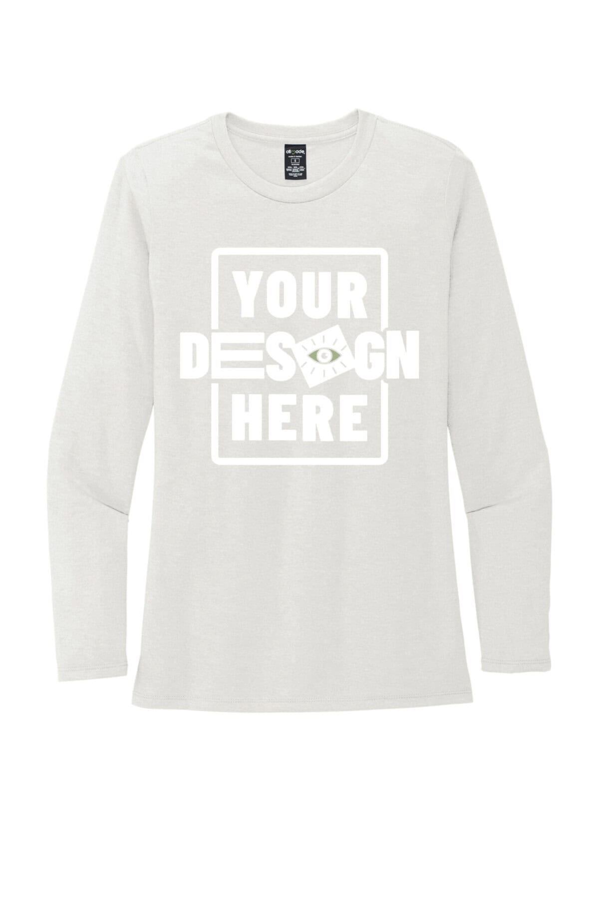 Custom green long sleeve tee with customizable design space for branding.