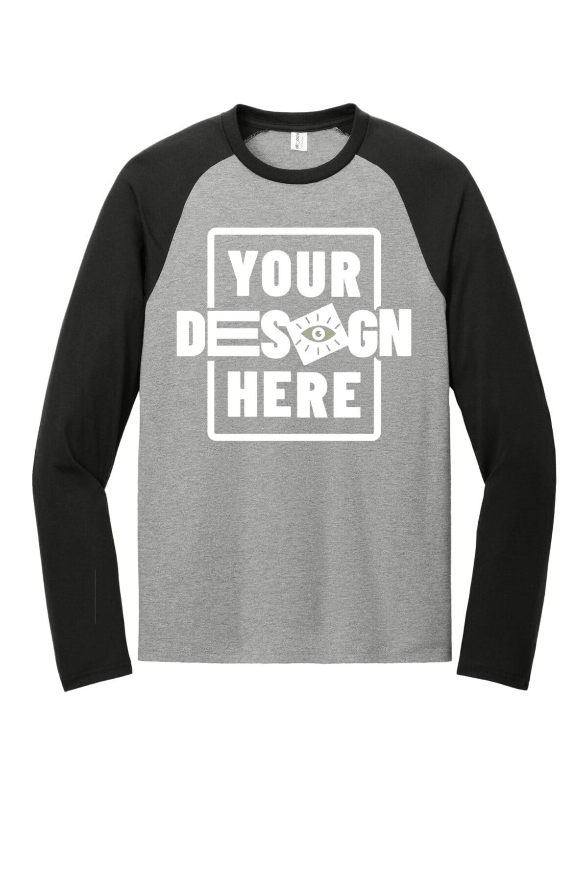 Custom green tees long sleeve raglan with customizable design area.
