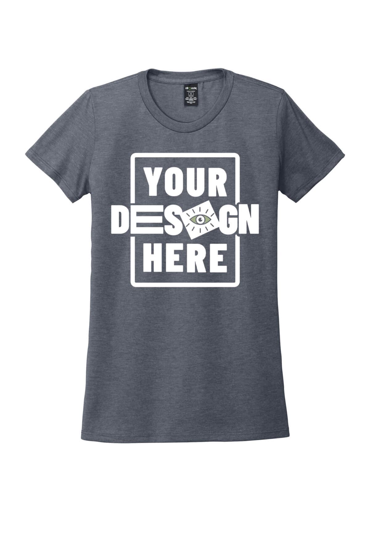 Customizable women's tri-blend tee with your design, perfect for eco-friendly fashion.
