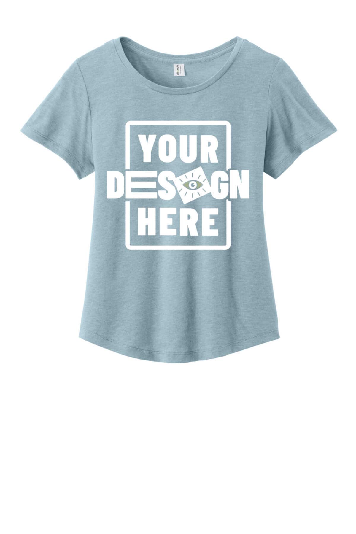 Custom green tee with customizable design space for branding or artwork.