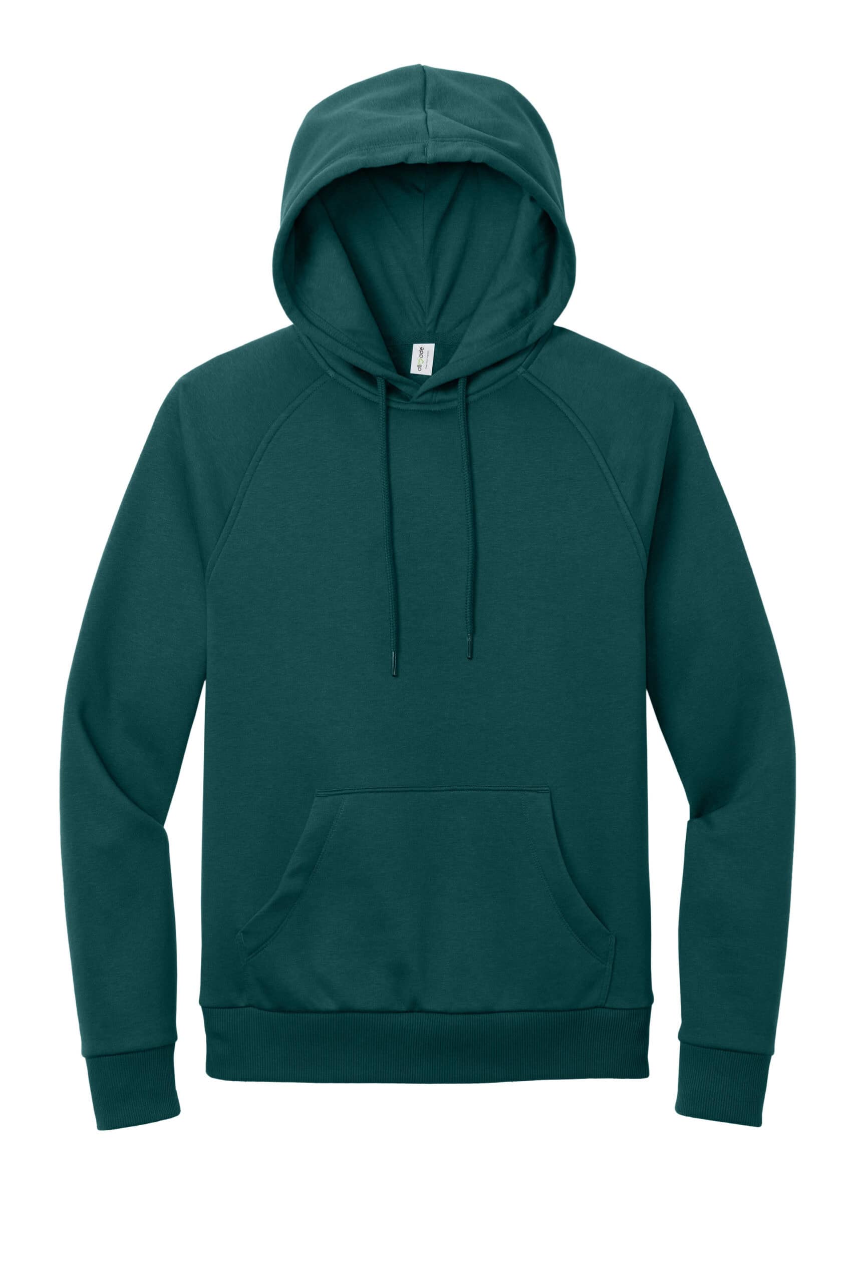 Unisex green hoodie made from organic CVC fleece, perfect for casual wear.