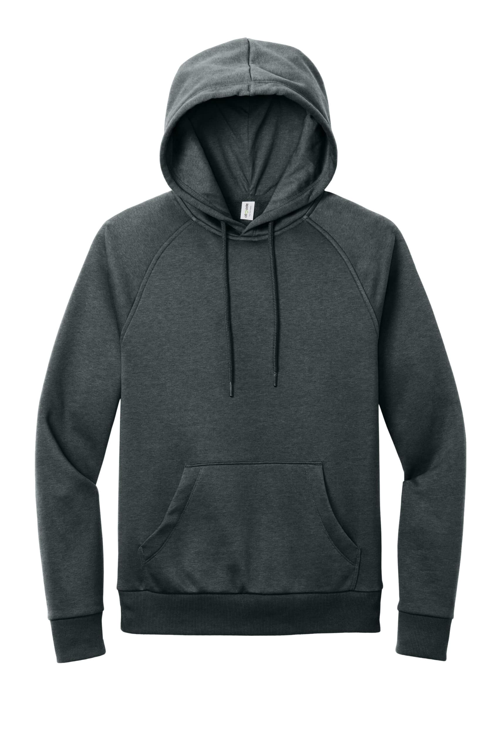 Unisex organic CVC fleece pullover hoodie in dark gray from Custom Green Tees.