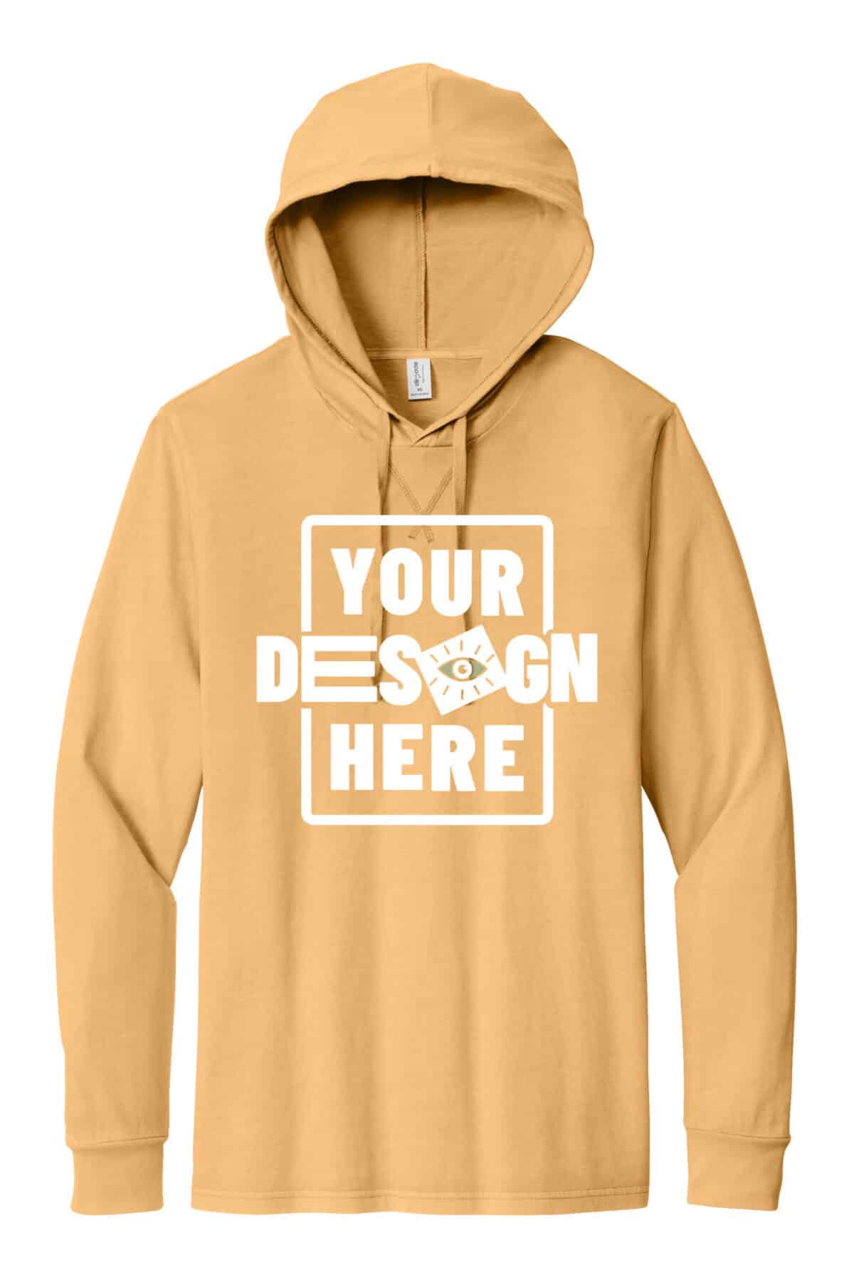 Custom green hoodie with customizable design space for branding or artwork.