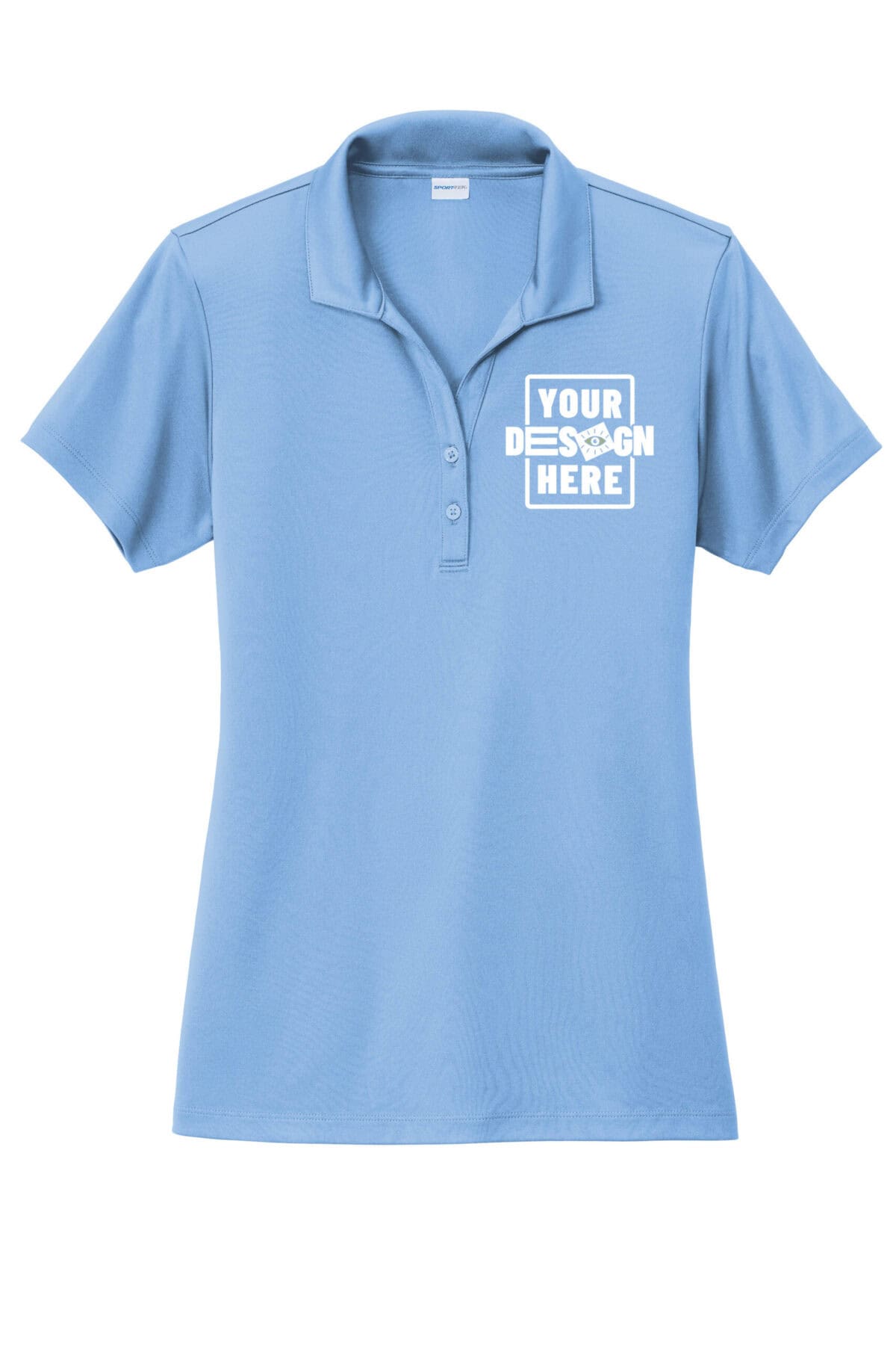 Custom green polo shirt with customizable design area for branding or logos.