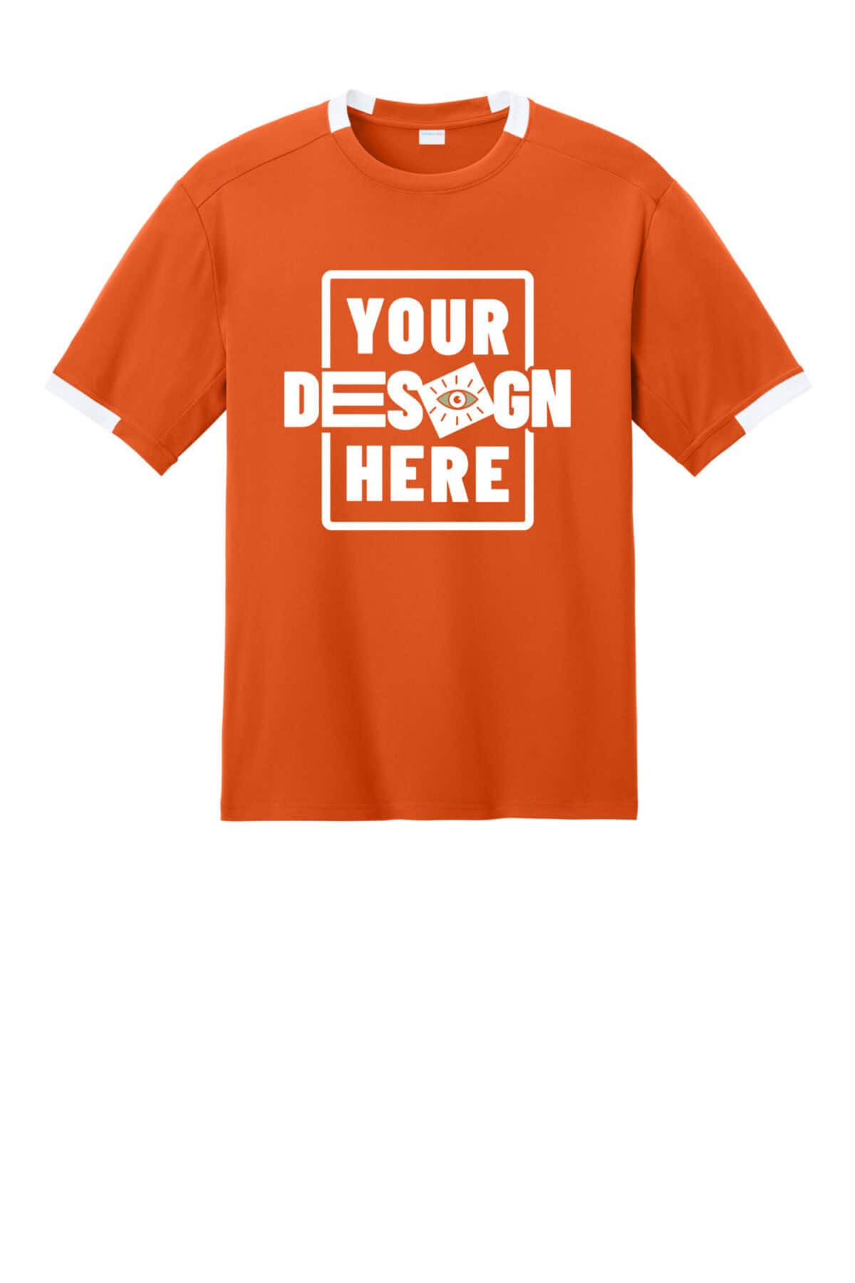Custom orange T-shirt with customizable design area for branding or logos.