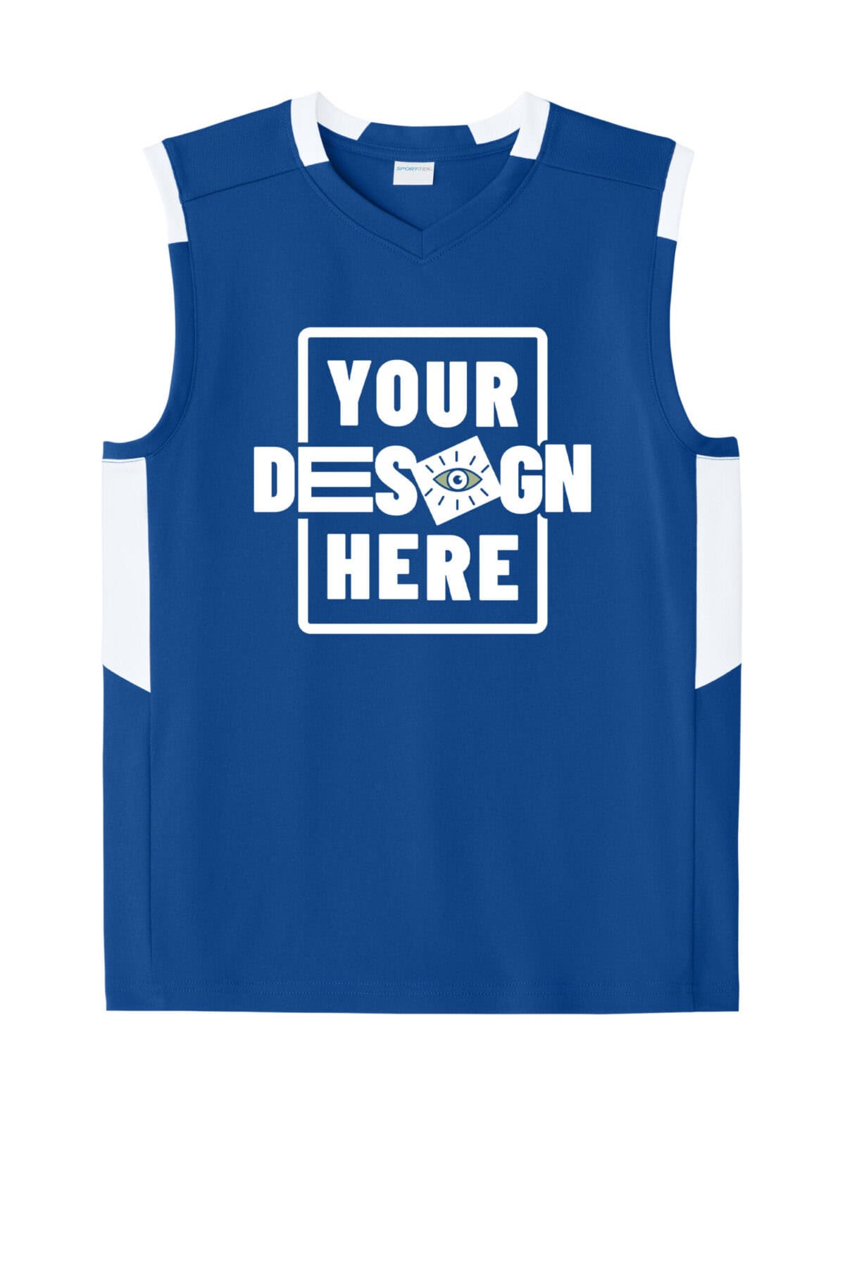 Custom green sleeveless youth sports jersey with customizable design area.