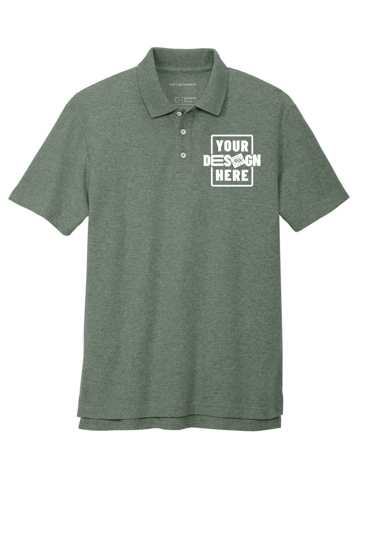 Custom green polo shirt with customizable design area for branding or logo.