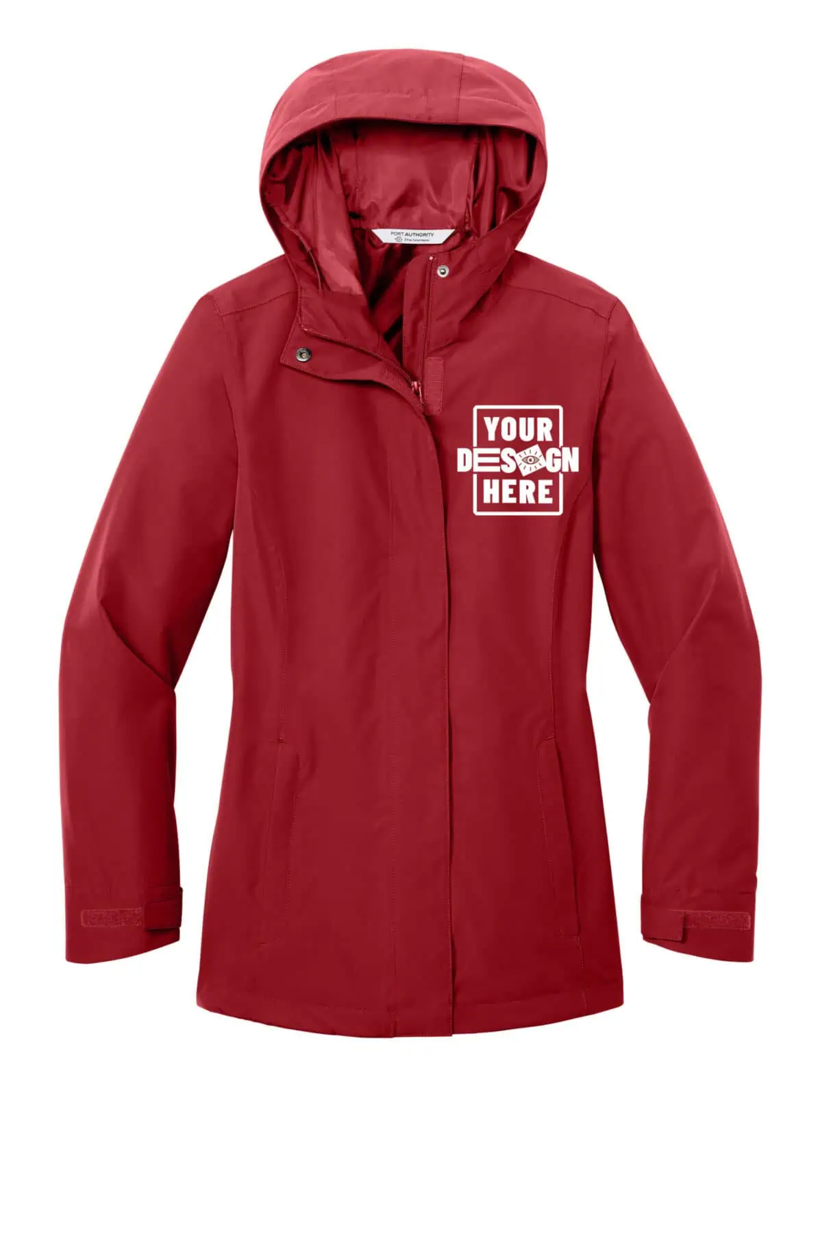 Custom green rain jacket with customizable design area, waterproof and stylish.